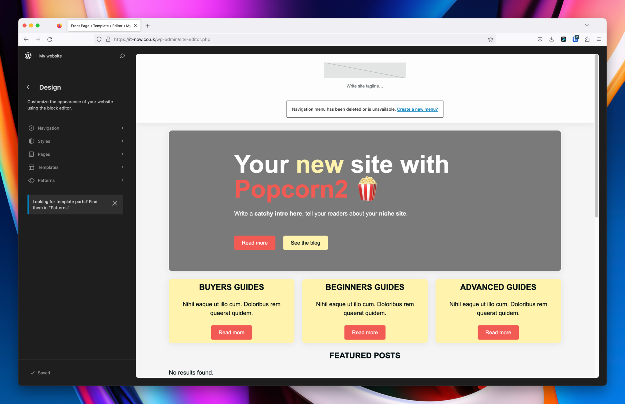 Site Editor : Custom Colors - Popcorn Theme Docs